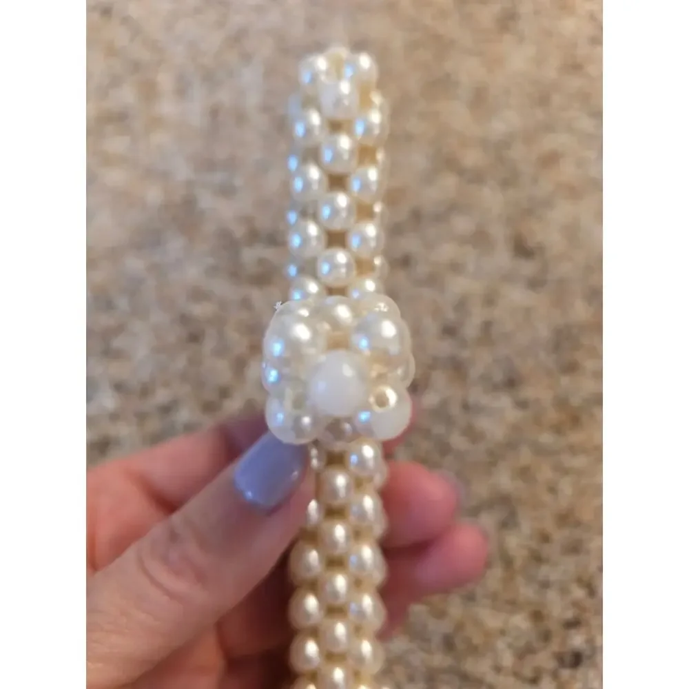 VTG Handmade Pearlized Beaded 3D Standing Cross Crisman Ornament Woven Craft
